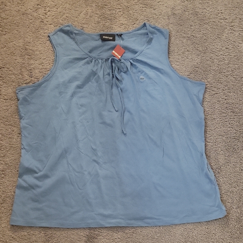 Avenue Blue Tie Front Tank Top